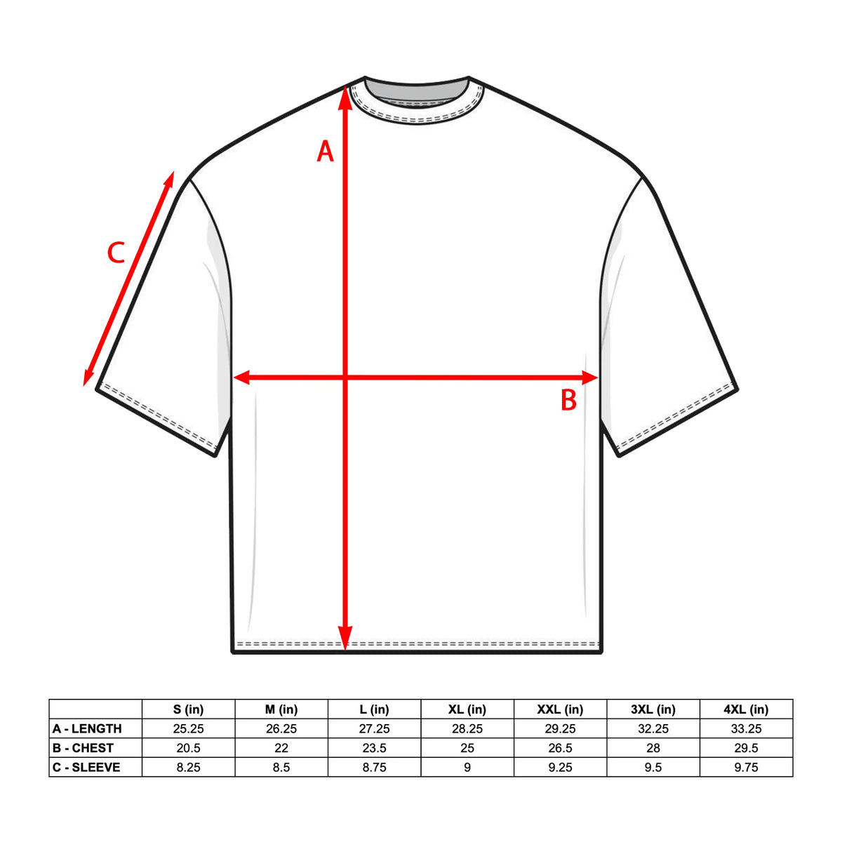 Unrivaled modern tee size chart